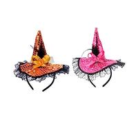 Healvian 2 Pezzi Cerchietti Halloween con Cappello Strega Paillettes Rosa e Leggeri e Accessori Costume per Feste e Cosplay Decorazione Halloween