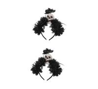 Healvian 2 Pezzi Cerchietto Day Of The Dead con Fiori e Teschio Accessorio Halloween e Fascia per Feste e Matrimonio Stile Punk e Streetwear