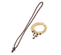 Healvian 2 pezzi Collana Uomo Legno con Croce e Perline di Preghiera Accessorio Hip Hop Religioso Design Resistente e Stile Contemporaneo