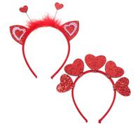 Healvian 2 Pezzi Fascia Capelli Donna con Cuori Rossi Accessorio Divertente per Feste Matrimonio e Addio al Nubilato Cerchietto Resistente e Luminoso per Foto e Occasione Speciale