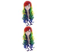 Healvian 2 Pezzi Set gradiente Parrucche per per donne nebbioso ondulato multicolore cosplay con frangia riccia parrucche corte LOLITA WIG