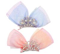Healvian 2pcs Birthday Girl Bow: Princess Birthday Crown Hair Clip For Girls - Sparkly Rhinestone Barrette With Bow Tulle - Hair Accessories For Parties