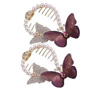 Healvian 2Pcs Farfalla Polpetta Afferrare Supporto Del Panino Dei Mollette Di Perle Per Le Donne Coda Di Cavallo Del Polsino Clip Di Del Strass Copertura Del Panino Del