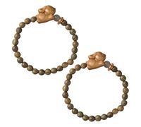 Healvian 2pezzi Bracciale con Perline Naturali di Sandalo Bracciale Elastico da Uomo e Donna Braccialetto con Ciondolo Forma di Coniglietto per Regali di Compleanno e Anniversario