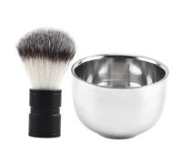 Healvian 2pezzi Pennello da Barba in Acciaio Inossidabile Ciotola per Sapone Setole Morbide per Produrre Ricca Strumento da Barba per Uomo Portatile e Salvaspazio