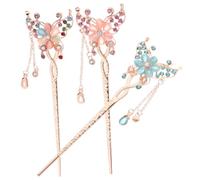 Healvian 3 pezzi Bacchette Capelli Cinesi Vintage Fermagli Fiore Eleganti per Acconciature Hanfu e Chignon Accessori Capelli Antichi per Donne e Ragazze