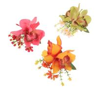 Healvian 3pezzi Forcina per Capelli Forma di Orchidea Floreale Accessori per Capelli con Fiori Artificiali Pettini Laterali con Chignon Floreale Copricapo Hawaiano per Donna Fermagli Pe