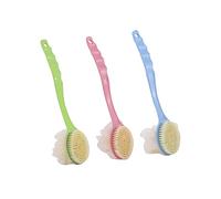Healvian 3pezzi Spazzole Da Bagno Lungo Manico Spazzola Doube Sided e Fiore Da Bagno Scrubber Per Schiena Multifunzione Rosa Verde Blu