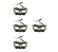 Healvian 4 Pezzi Maschera Veneziana Vintage Oro, Mezzo Viso, Stile | Decorazione Dipinta, Uso Versatile, Confortevole, per Feste e Spettacoli, Accessorio Scenico Elegante