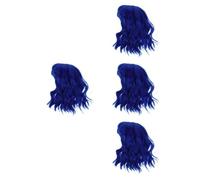 Healvian 4 Pezzi Parrucca Donna Corta Riccia Blu Scuro Stile Bob con Frangia, Comoda e Facile da Lavare, per Feste e Cosplay, Design Vibrante e Realista