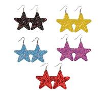 Healvian 5 Paia Orecchini in Pelle Pentagramma Gioielli Stella Orecchini a Doppia Faccia Glitter Appuntito Cerchi Di Stelle Orecchini Circolari Orecchini a Stella Orecchino Cinque Lega