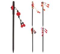 Healvian 5 pezzi forcina tradizionale cinese con nappe, bastoncino per capelli in legno retrò con fiori rossi, simbolo di buona fortuna, accessori per capelli per il capodanno lunare per Hanfu Qipao