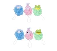 Healvian 6pezzi Palline Da Bagno Cartoon Per Spugne Esfolianti Colorate Coniglio Rana Orsetto Giocattoli Per Bagno Sicuri e Morbidi