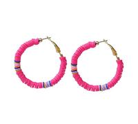 Healvian Bohemian Polymer Clay C Shaped Hoop Earrings Lightweight Beaded Stack For Women Summer Statement Jewelry