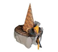 Healvian Cappello da Mago Larga per Adulti Cappello di Halloween Berretto da Strega per Cosplay e Feste Tema Accento Arancione e Decorazione Floreale