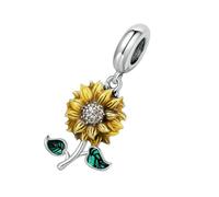 Healvian Ciondolo Girasole in Argento 925 Smalto Giallo a Goccia, Charm Pendente per Bracciale e Portachiavi, Accessorio Moda per Creazioni di Gioielli e Regali per Donne