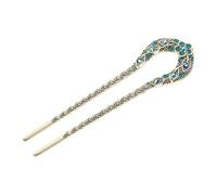 Healvian Forcina a Due Punte in Lega Struttura in di Cristallo Accessorio per Acconciatura Chignon U per Festa e Matrimonio (Blu)