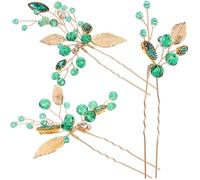 Healvian Forcine per Chioma da Sposa Cristalli, Accessori Copricapo per Matrimonio e Banchetti, Forcine a U Eleganti per Donna Design Foglia Verde Dorata, Set da 3 Pezzi