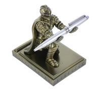 Healvian Portapenne Cavaliere in Resina Piccolo Base Solida Statua Guerriero Corazzato Vintage per Scrivania Decorazione Medievale Funzionale per Ufficio e Casa