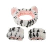 Healvian Set Fascia per Chioma e Braccialetti per Lavaggio del Viso, Fascia Elastica Morbida Design Gatto, Accessori Skin Care Riutilizzabili per Donne e Ragazze