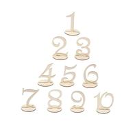 HEANUJJ 10 Pezzi Numeri da Tavolo in Legno Khaki Pratici e Delicati con Supporto Base per Segnaposti Matrimonio Decorazione Semplice per Tavola Nozze