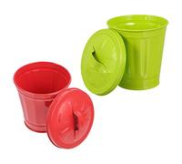 HEANUJJ Set 2 Pezzi Mini Cestini da Scrivania in Ferro con Coperchio, Contenitori Creativi per Ufficio e Casa, Multifunzione per Rifiuti, Cancelleria e Decorazioni, Colori Vivaci