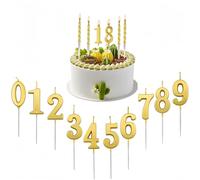 Heanvmyss Candeline Compleanno Numeri 0-9,10 Pezzi Candele Torta,3D Candela Glitterata Oro,Decorazioni per Torta Topper per Feste Anniversario Matrimonio