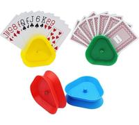 Heanvmyss Porta Carte da Gioco,4 Pezzi Porta Carte per Bambini,Supporti per Carte da Gioco,4 Colori Porta Carte a Triangolo Plastica,Clip a Mani Libere per Anziani,Adulti,Disabili