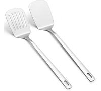 Heanvmyss Set di Spatole in Acciaio Inox,2 Pezzi Spatola Cucina,Spatola Flessibile e Antiruggine,Spatola Solida,Tornitore a Fessura per Pesce,Carne,Uova(Argento)