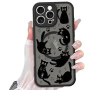 Heaofei Cute Magnetic Case for iPhone 16 Pro Max Case [ Compatible with MagSafe ] with Black Cat Cats Pattern Design for Women Girls Boys, Soft Bumper Hard Back Kawaii Animal Protective Phone Cover