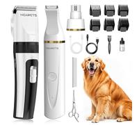 HEAPETS Tagliacapelli per cani, kit per toelettatura e tagliaunghie per cani, per toelettatura, ricaricabile a basso rumore, senza fili, per la toelettatura di animali domestici, gatti e cani (bianco