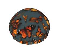 Heaps Of Orange Monarch Butterflies Cuffia da doccia con stampa, cuffia da doccia foderata per le donne riutilizzabile, cuffia da bagno impermeabile a doppio strato