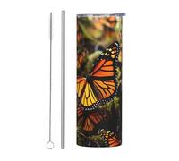 Heaps of Orange Monarch Butterflies Tumbler con coperchi e cannuccia, 590 ml, doppia parete sottovuoto, in acciaio inox, tazza termica da viaggio a tenuta stagna, per bevande calde e fredde