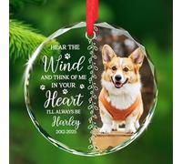 Hear The Wind & Think of Me in Your Heart I'll Always Be Ornamento in vetro 2025, personalizzato Aggiungi foto Ornamenti di memoria amorevole del cane, ornamento di simpatia del cane, nome e anno