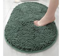 Hearda Alfombra Baño Chenille Antideslizante, Alfombrilla Baño Secado Rapido Absorbant, Suave y Cómoda Sencilla Esponjoso Oval Alfombra, para Bañera, Ducha, Lavable (Verde Scuro,40x60cm)