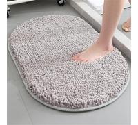 Hearda Alfombra Baño Chenille Antideslizante, Alfombrilla Baño Secado Rapido Absorbant, Suave y Cómoda Sencilla Esponjoso Oval Alfombra, para Bañera, Ducha, Lavable (Grigio,50x80cm)