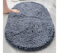 Hearda Alfombra Baño Chenille Antideslizante, Alfombrilla Baño Secado Rapido Absorbant, Suave y Cómoda Sencilla Esponjoso Oval Alfombra, para Bañera, Ducha, Lavable (Blu,50x80cm)