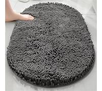 Hearda Alfombra Baño Chenille Antideslizante, Alfombrilla Baño Secado Rapido Absorbant, Suave y Cómoda Sencilla Esponjoso Oval Alfombra, para Bañera, Ducha, Lavable (Grigio Scuro,50x80cm)
