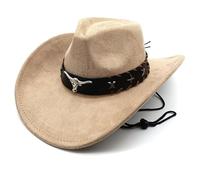 Hearda Cappello da Cowboy in Feltro Uomo e Donna, Cappelli Western da Cowboy e Cowgirl a Tesa Larga Unisex Cappelli Fedora Classico Country Western Stile (NE28 Cammello,M)