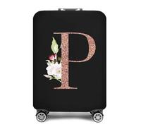Hearda Floreale 26 Lettere Copri Valigia 19-32 Pollici,Coprivaligia Elastico con Cerniera,Grande Coprivaligia Antipolvere Antigraffio,Viaggi Business Coperture per Valigie (Nero P,M (22-25 pollici))