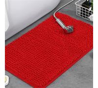 Hearda Tappeto Bagno Antiscivolo in Ciniglia, Tinta Unita Tappeti Bagno Microfibra Morbido, Lavabile in Lavatrice Tappeto Doccia Assorbente per Doccia, Cucina (Rosso,40x60cm)