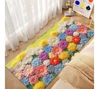 Hearda Tappeto Morbido Pelo Corto Moderno, Tappeto Imitazione Cashmere Camera da Letto Salotto con Fondo Antiscivolo Stile Floreale Tappetino Lavabile per Decorazione (Crisantemo,80x180cm)