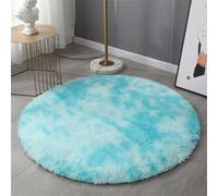 Hearda Tappeto Salotto Rotondo, Tie-dye Ispessito Tappeto Shaggy a Pelo Lungo, Tappeti Camera da Letto Soffice Antiscivolo Lavabile, Zerbino per Soggiorno, Camera da Letto (Blu,50cm)