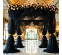 Hearda Tenda per Arco Matrimonio, Tessuto Drappeggiato per Arco Nuziale Tessuto Drappeggio Chiffon 2 Pannello Tende Chiffon per Nozze Cerimonia Ricevimenti Festa (Nero,80x800cm)