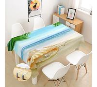Hearda Tovaglia Antimacchia Rettangolare,Tovaglia da Tavolo con Stampa 3D Conchiglia da Spiaggia Moderna Impermeabile per Decorazione Tavola da Pranzo Cucina Giardino (140x180cm,Perla)