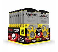 Hearing360 120 Batterie per apparecchi acustici Rayovac Extra modello 10, durata superiore, compatibilità universale, senza mercurio (15 blister da 8 pile)