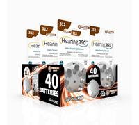 Hearing360 40 batterie per apparecchi acustici misura 312 qualità premium, durata extra, compatibili con tutti i modelli, senza mercurio (5 blister da 8 pile)