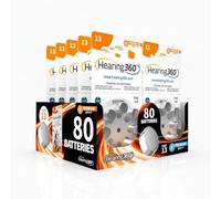 Hearing360 80 batterie per apparecchi acustici misura 13 qualità premium, durata extra, compatibili con tutti i modelli, senza mercurio (10 blister da 8 pile)