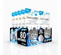 Hearing360 80 batterie per apparecchi acustici misura 675 qualità premium, durata extra, compatibili con tutti i modelli, senza mercurio (10 blister da 8 pile)