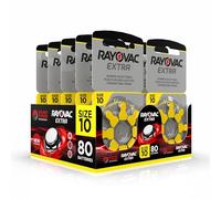 Hearing360 80 Batterie per apparecchi acustici Rayovac Extra modello 10, durata superiore, compatibilità universale, senza mercurio (10 blister da 8 pile)